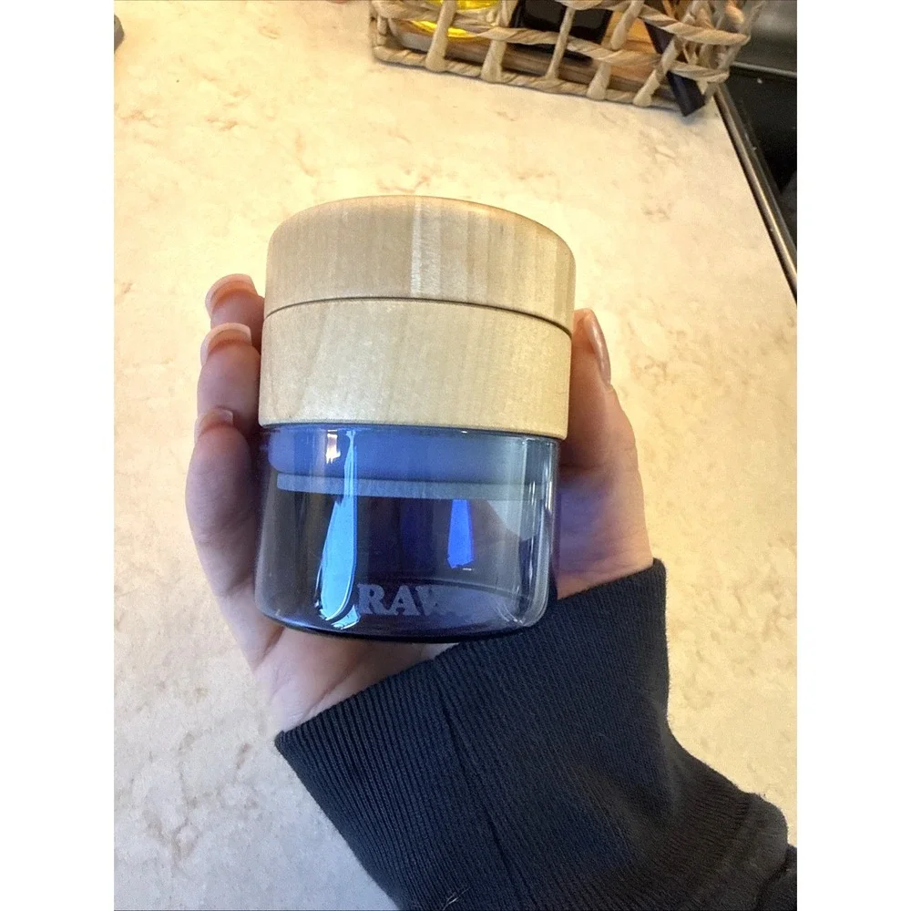 RAW Natural Wood Grinder x GR8TR 3pc BLUE GLASS 65mm Fine Grinder